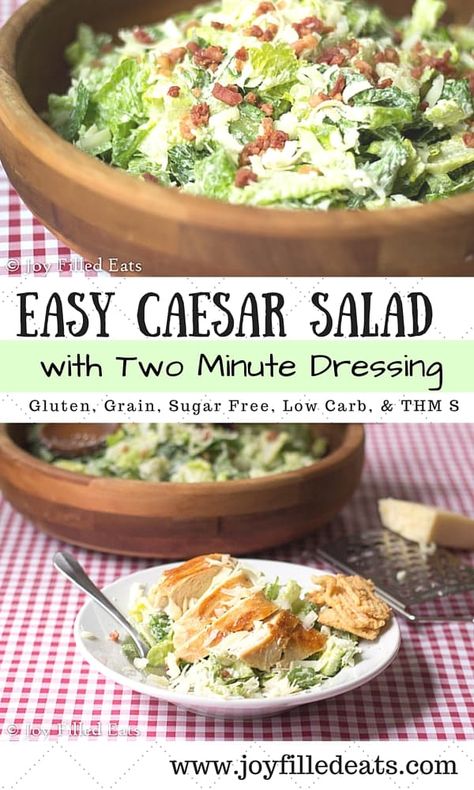 Caesar salad is one of my family's favorite easy sides or fast dinners. Our favorite dressing is ready in two min. It is low carb, gluten, sugar, & grain free & THM S. Homemade Caesar Dressing, Homemade Caesar, Low Carb Grain, Trim Healthy Mama Recipes, Joy Filled Eats, Low Carb Salad, Caesar Dressing, Thm Recipes, Fast Dinners