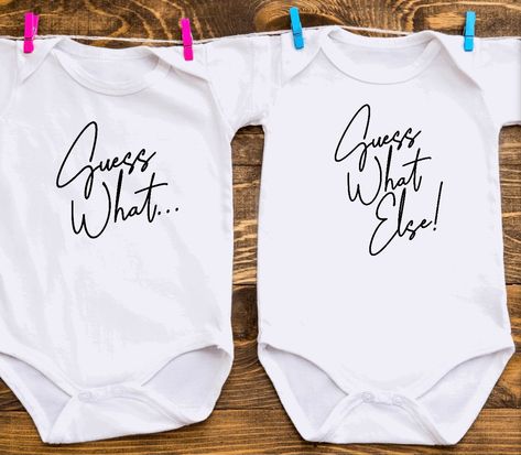 Gender Reveal Ideas For Party Twins, Twin Girl Announcement, Twins Reveal Ideas, Twin Baby Gender Reveal Ideas, Gender Reveal Onesie Ideas, Twin Announcement Ideas, Expecting Twins Announcement, Gender Reveal Ideas Twins, Gender Reveal Ideas For Twins