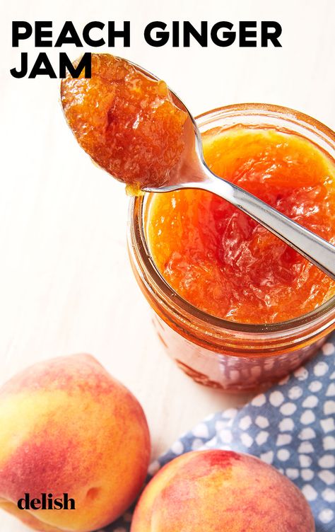 Peach Ginger Jam Recipe Canning, Canning Recipes Jam, Peach Jam Recipe Canning, Spiced Peach Jam, Peach Jam Recipe, Ginger Jam, Morning Toast, Jam Recipes Homemade, Canning Jam