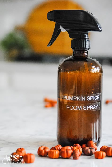 this DIY Pumpkin Spice Room Spray made with essential oils will make your home cozy and ready for fall! #fall #essentialoils #pumpkinspice Pumpkin Spice Air Freshener Diy, Pumpkin Spice Room Spray Essential Oils, Room Refresher Spray Diy, Diy Pumpkin Spice Room Spray, Pumpkin Spice Potpourri Diy, Fall Room Spray Recipe, Diy Fall Room Spray, Diy Room Sprays With Essential Oils, Homemade Room Spray Recipes