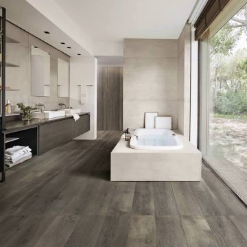 Wood Tile Bathroom Floor, Wooden Bathroom Floor, Modern Bathroom Tile, Floor Edging, Wood Tile Floors, Wooden Bathroom, Bathroom Tile Designs, Wood Look Tile, Bathroom Wall Tile