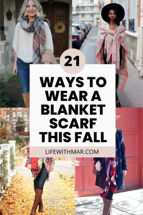 Are you looking for ways to wear your blanket scarf this fall season? I have you covered with 21 different ways you can wear your blanket scarves! Scarf Season | Fall Outfits | Fall Fashion | Winter Fashion | Winter Outfits | Ways to Wear a Scarf | How to Wear a Scarf | Scarf Styling European Scarf Outfit, Fall Outfits Scarves, How To Wear A Sweater Scarf, How To Wear A Gucci Scarf, Large Scarves How To Wear, Long Rectangle Scarf How To Tie, How To Wear A Shall Scarf With A Dress, Scarfs Ideas Outfit, Wearing A Blanket Scarf