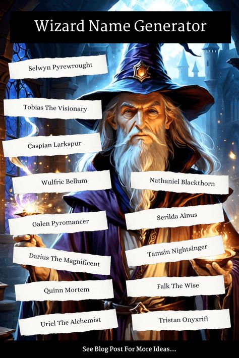 Dive into our Wizard Name Generator and discover a treasure trove of mystical wizard names waiting to be unveiled. Use Generator now. Royal Name Generator, Wizard Names, Dragon Names Generator, School Names Ideas, Book Title Generator, Mystical Wizard, Character Name Generator, Fantasy Name Generator, Dinosaur Books For Kids