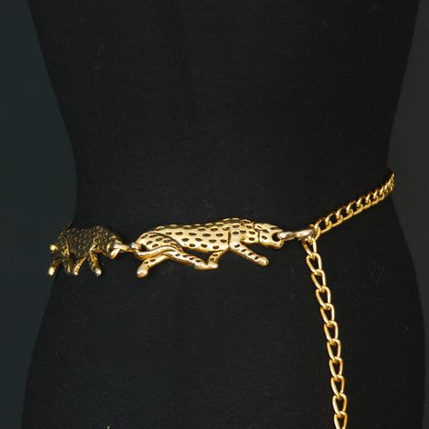 "Lola" Leopard Belt – Nicoletta Carlone Star Belt, Leopard Belt, 1980s Style, Pearl Jewels, Luxury Belts, Gold Belts, Brooch Necklace, 1980s Fashion, Metal Belt