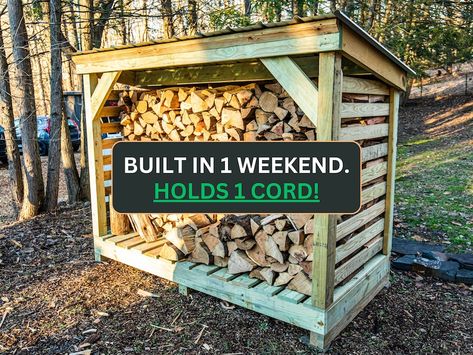 DIY 1 Cord Firewood Rack A Complete Build Plan for a Firewood Shed With Roof - Etsy Diy Firewood Rack, Firewood Stand, Firewood Storage Outdoor, Wood Bin, Outdoor Firewood Rack, Firewood Racks, Range Buche, Firewood Shed, Wood Storage Sheds