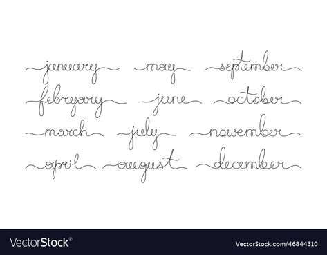 Month Names In Calligraphy, Months Written In Calligraphy, Months In Calligraphy Hand Lettering, Months In Cursive, 2025 Calligraphy, Cursive Months, Months Calligraphy, Calligraphy Months, Calendar Calligraphy