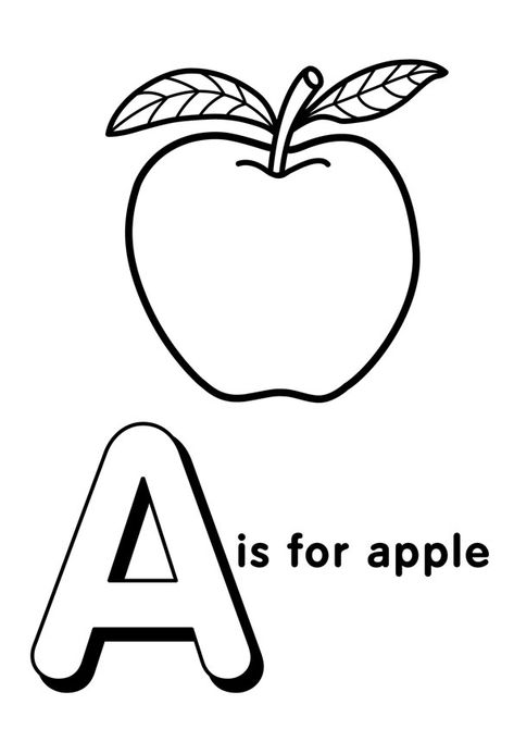 A for Apple Coloring Page for Kids. Free Printable Apple Coloring Pages For Turtle download and print. Printable Abc Letters, Preschool Alphabet Letters, Alphabet Letters To Print, Letter A Coloring Pages, Coloring Letters, Alphabet Words, Abc Coloring Pages, Preschool Colors, Abc Coloring