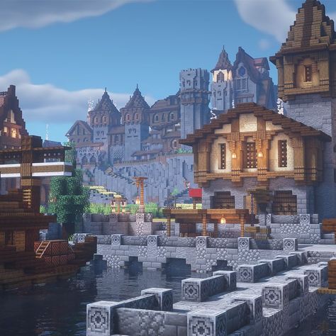 Minecraft Medieval City, Minecraft Harbor, Minecraft Medieval Buildings, Minecraft Medieval Village, Castle Inspiration, Minecraft Medieval House, Minecraft Castle Designs, Minecraft Town, Minecraft Kingdom