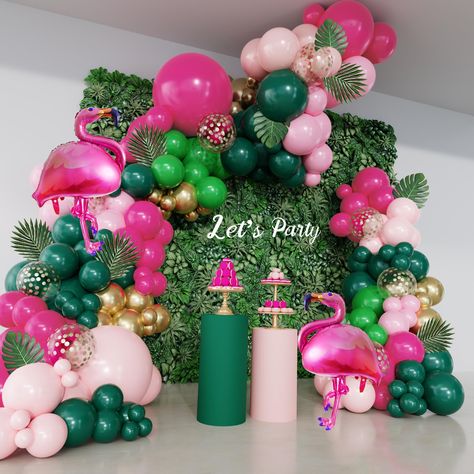 PRICES MAY VARY. Various Tropical Party Decorations Set: You'll receive 2pcs 18"tropical balloons(hot pink and dark green), 8pcs 12"gold confetti balloons, 90pcs 12" 10'' 5"tropical balloons, 20pcs 10'' 5"metallic gold balloons,10pcs 10"8"palm leaves, 2pcs hot pink flamingo foil balloons and 4pcs balloon tools. Let's have an beautiful summer party in the beach, near by swimming pool decor and luau party. Multi-purpose Party Supplies: Whether you're having an intimate gathering or a large event, Beach Birthday Party Decorations, Hoco Decorations, Flamingo Birthday Decorations, Tropical Balloons, Watermelon Pool Party, Dark Green Light Pink, Officer Party, Party Balloon Arch, Flamingo Pool Party