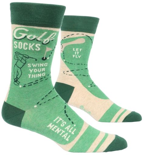 Golf Swing Your Thing Men's Crew Socks, Hipster/Nerdy/Geeky/Trendy, Qu – The Bullish Store Blue Q Socks, Green Funny, Golf Socks, Green Socks, Funny Golf, Blue Q, Mens Crew Socks, Golf Humor, Men's Shoe