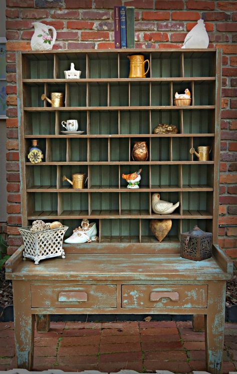 Antique Mail Sorter, Office Cubby, Mail Sorters, Mail Sorter, Dove Tail, Turquoise Painting, General Finishes, Cabinet Of Curiosities, Desk Ideas