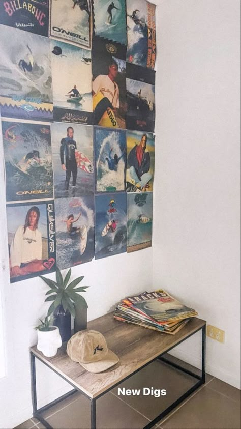 Vintage Surfer Room, Surfer Apartment Aesthetic, Vintage Surf Room, Surf Bedroom Decor, Surfer Bedroom Aesthetic, Surfer Room Aesthetic, Surf Room Aesthetic, Surfer Girl Room, Surfer Bedroom