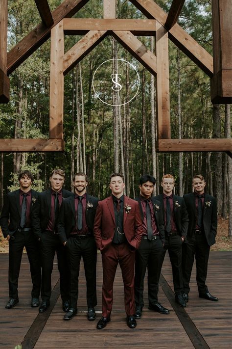 Burgundy Groomsmen Attire, Event Nails, Burgundy Wedding Theme, Dark Romantic Wedding, Gothic Wedding Theme, Groom's Attire, Dark Wedding Theme, Wedding Groomsmen Attire, Red Wedding Theme