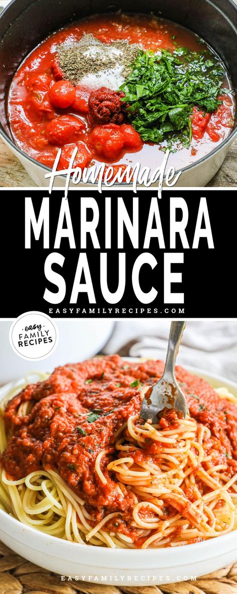 This homemade Hearty Marinara Sauce is so much better than store-bought. It's the best marinara sauce made with canned tomato and broth simmered with garlic, onion, and the perfect blend of spices. This easy marinara sauce recipe is quick, versatile, and delicious! Serve this classic marinara sauce with pasta, meatballs, on a sandwich, in a pasta bake, you name it. This hearty marinara sauce is one you'll be making over and over. Canned Marinara Sauce Recipe, Marinara Sauce Homemade Easy, Marinara Sauce Homemade Fresh Tomatoes, Authentic Italian Marinara Sauce, Chunky Marinara Sauce, The Best Marinara Sauce, Canning Marinara Sauce, Classic Marinara Sauce, Pasta Meatballs