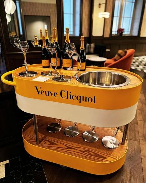 Hawthorn Dining | Partake in a refined experience, where tradition meets indulgence. Introducing the Veuve Clicquot champagne cart, now elevating Afternoon… | Instagram Champagne Activation, Veuve Party, Champagne Cart, Trolley Design, Bar Branding, Wine Cart, Champagne Brands, Veuve Clicquot Champagne, Bar Stand