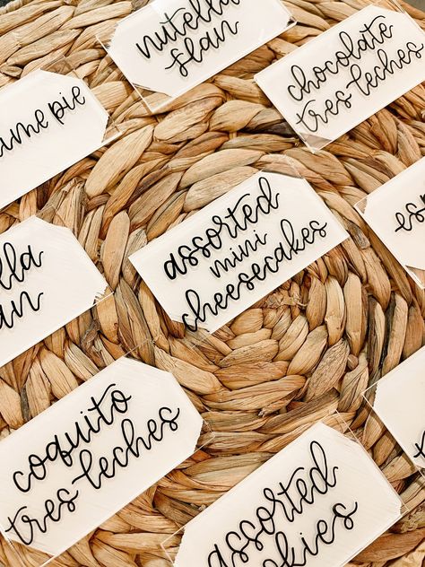 Letter With Food Inside, Dessert Bar Party Ideas, Desert Bar Wedding, Dessert Table Labels, Dessert Bar Party, Bar Party Ideas, Dessert Names, Heather Wedding, Desert Bar