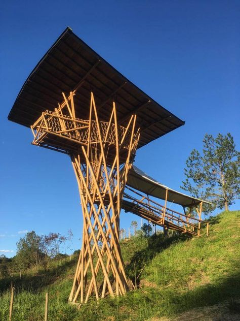 Bamboo Design Masterclass - Finca Luna Nueva Bamboo Tower, Architecture Tower, Observation Tower, Bamboo Structure, Resort Architecture, Bamboo Architecture, Green School, Timber Structure, Lake Resort