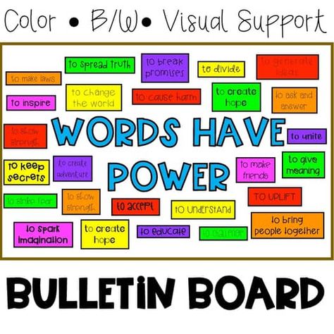 Classroom Bulletin Board Set: Words Have Power by Tools for Busy Hands Word Of The Week Bulletin Board, Words Have Power, School Age Activities, Classroom Bulletin Board, Theme Words, Bulletin Board Sets, Board Display, Bulletin Board Decor, Bulletin Board Display