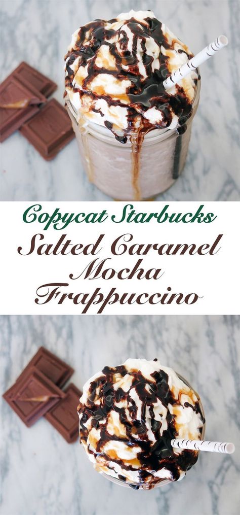 Caramel Mocha Frappuccino Recipe, Starbucks Website, Frappe Recipes, Salted Caramel Mocha Frappuccino, Mocha Frappuccino Recipe, Frappuccino Recipes, Starbucks Salted Caramel Mocha, Torani Syrup Recipes, Ninja Coffee Bar Recipes