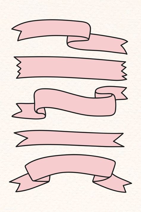 Pink Elements, Banner Doodle, How To Draw Ribbon, Ribbon Collection, Cadre Diy, Art Banner, Penanda Buku, Banner Drawing, Lucet