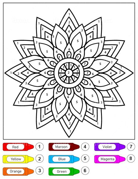 Mandala Flower for Kids Color by Number coloring page Mandala For Kids, Kids Color By Number, Color By Number Coloring Pages, Adult Color By Number, Printable Mandala, Color By Number Printable, Coloring Tips, Colouring Printables, Printable Adult Coloring Pages