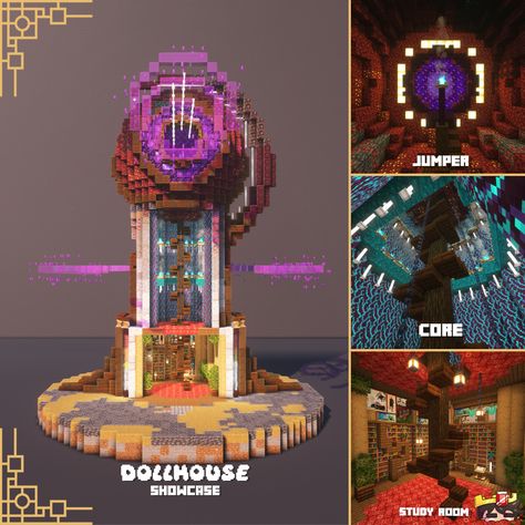 Mincraft Idea Houses Magical, Minecraft Magic Tower, Minecraft Beacon Design, Magical Minecraft, Minecraft Clock, Minecraft Schematics, Minecraft Magic, Minecraft Tower, Minecraft Underground