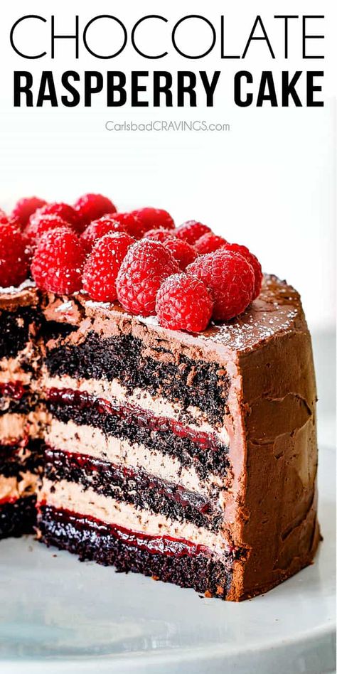 Carlsbad Cravings, Chocolate Raspberry Cake, Raspberry Cake, Best Chocolate Cake, Läcker Mat, Deilig Mat, Raspberry Jam, Chocolate Raspberry, Chocolate Frosting