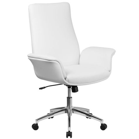 Get free shipping on your qualifying orders of Flash Furniture Mid-Back Leather Executive Executive Swivel Chair with Flared Arms (BT88MIDWH). Leather Office Chair Modern, White Leather Office Chair, Office Chair Modern, Contemporary Office Space, Contemporary Office Chairs, White Office Chair, Adjustable Office Chair, High Back Office Chair, Contemporary Office