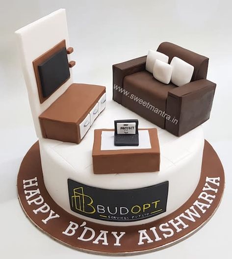 Customized living room designer cake for an Interior Designers birthday by Sweet Mantra - Customized 3D cakes Designer Wedding/Engagement cakes in Pune - http://cakesdecor.com/cakes/332940-customized-living-room-designer-cake-for-an-interior-designers-birthday Lawyer Cake, Architecture Cake, Housewarming Cake, How To Make Sofa, Cake Designs For Boy, Designer Cake, Room Designer, Garden Cakes, Funny Birthday Cakes