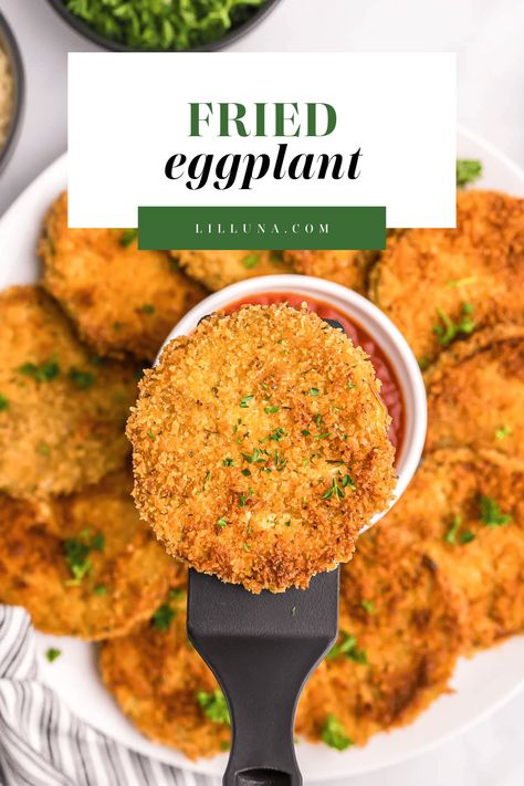 With a crispy outside and tender middle, this fried eggplant dipped in marinara will be a favorite way to eat your veggies! #friedeggplant #eggplant #fried #appetizer Oven Fried Eggplant Recipes, Fried Eggplant Air Fryer, Frying Eggplant, Oven Fried Eggplant, Eggplant Fried, Fried Eggplant Recipes, Eggplant Chips, Fried Eggplant, Small Eggplant