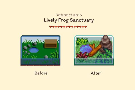 Stardew Valley Npc Mod, Stardew Valley Frog, Stardew Modded, Stardew Valley Clothes Mod, Frog Sanctuary, Stardew Valley Mods, Frog Vivarium, Cottagecore Pictures, Stardew Mods