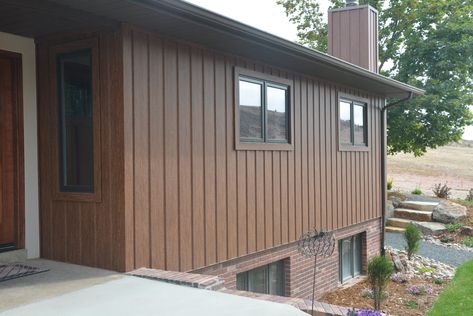 Board Batten Siding, Natural Wood Trim, Steel Siding, Board Batten, Mountain Cottage, Cottage Painting, Board And Batten Siding, Lap Siding, Metal Siding