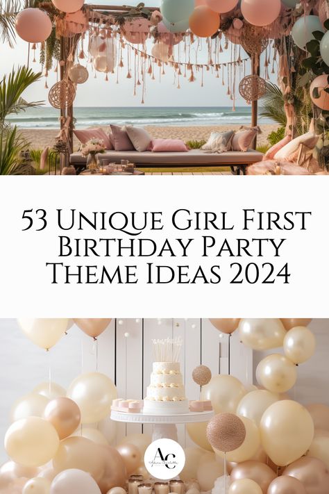 Plan the perfect celebration for the best unique Girl First Birthday Party Theme Ideas for 2024. Mark this milestone in style. Baby Girl Bday Decoration Ideas, Birthday Ideas For 1 Year Girl, Baby Girls Birthday Theme Ideas, Baby Girl Theme Birthday Party, Baby Girl Bday Theme, 1st Birthday Theme For Baby Girl, 1 St Birthday Girl Year Old Ideas, 1 St Birthday Themes Girl, First Birthday Themes For Baby Girl