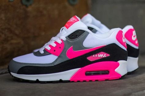 Nike Air Max (Cool Grey/Black/Hyper Pink) Tenis Air Max 90, Airmax Shoes, Nike Air Max 360, Boty Nike, Nike Air Shoes, Cute Nike Shoes, Nike Shoes Cheap, Nike Air Max For Women, Cute Sneakers