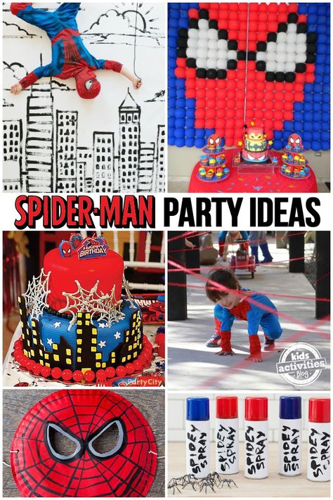 Spider-Man Party Ideas Kids Activities Blog Halloween Games For Toddlers, Fête Spider Man, Trendy Party Decor, Spiderman Birthday Party, Toddler Parties, Halloween Games For Kids, Spiderman Party, Birthday Activities, Mens Birthday Party