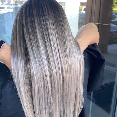 Proving ombre hair is here to stay, Angela Berici created an ice blonde gradient that transitions seamlessly from ashy roots to perfectly platinum tips. Ash Blonde Hair Balayage, Ice Blonde Hair, Ash Blonde Hair Colour, Icy Blonde Hair, Ash Hair Color, Ice Blonde, Ombre Hair Blonde, Cool Blonde Hair, Blending Gray Hair