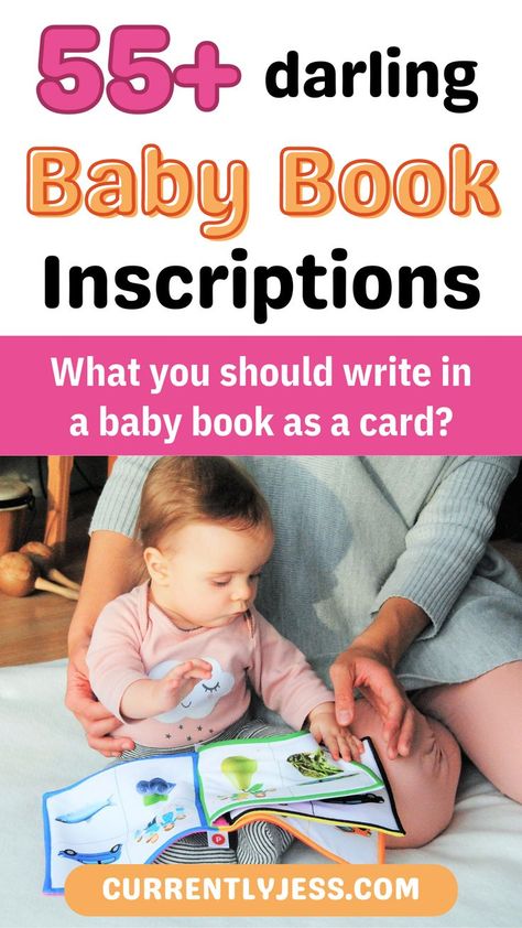 Looking for the perfect message to write in a baby shower book? Check out our list of 55+ heartfelt and creative example messages! From sweet and sentimental to fun and inspiring, find the perfect words to welcome the new baby and offer your best wishes. Make your gift extra special with these thoughtful notes. Notes To Baby In Book Messages, Book Inscription For Baby, Baby Book Messages, Baby Book Inscription, Baby Book Quotes, Book Inscriptions, Best Baby Book, Baby Book Gift, Book Quotes Funny