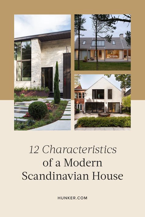 Here are some of the major characteristics of the modern Scandinavian house if you love fantasizing about buying a Scandi space — or if you're hoping to shake up the look of your current exterior. #hunkerhome #scandinavianstyle #scandistyle #modernscandinavian #modern Traditional Scandinavian House, Modern Scandi House Exterior, Modern Scandinavian Farmhouse Exterior, Scandinavian Style Home Exterior, Scandi Home Exterior, Scandi Exterior House, Scandanavian House Exteriors, Scandinavian Exterior House Colors, Danish House Exterior