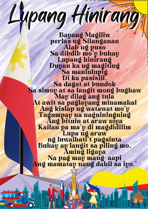 For classroom posters Panatang Makabayan Poster Printable, Lupang Hinirang Poster Printable, Lupang Hinirang Printable, Lupang Hinirang Poster, Lupang Hinirang Lyrics, Makabayan Poster, Philippine National Anthem, Lupang Hinirang, Classroom Posters Elementary