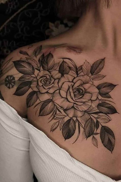 Tattoo Sleeves For Women, Chest Tattoo Female Upper, Rose Chest Tattoo, Front Shoulder Tattoos, Shoulder Sleeve Tattoos, Vine Tattoo, Key Tattoo, Sleeves For Women, Mommy Tattoos