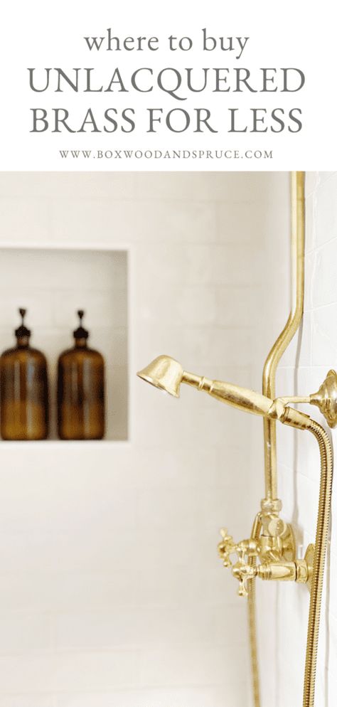 Affordable unlacquered brass for your kitchen, bathroom and home Unlacquered Brass Kitchen Hardware, Polished Brass Bathroom Fixtures, Antique Brass Bathroom Fixtures, Brass Shower Fixtures, Unlacquered Brass Kitchen Faucet, Unlaquered Brass, Brass Bathroom Fixtures, Unlacquered Brass Hardware, Brass Bathroom Hardware