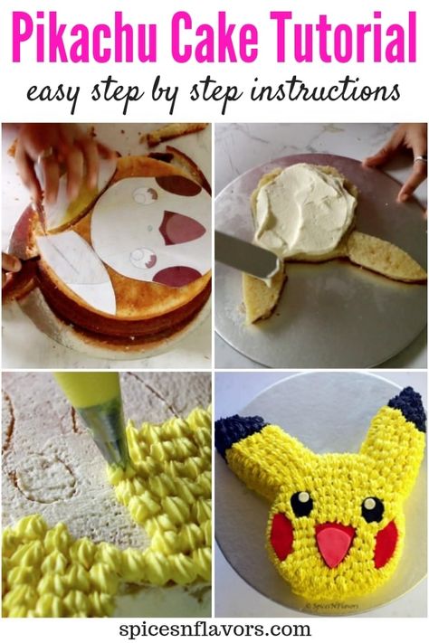 If you are looking for a DIY Pokemon theme for your girl or boys birthdays then this easy step by step tutorial on how to make a PIKACHU CAKE pattern recipe is all you need. This cake made without using any pikachu mould, pan and minimal fondant is a simple and awesome cake idea. Bonus find a free printable pikachu face template in the post perfect for round or square tin. #pokemon #pikachucake #birthdaycakes #birthdaytheme #diy Pikachu Face Template, Pikachu Cake Tutorial, Bolo Pikachu, Pikachu Face, Pokemon Cupcakes, Diy Pokemon, Pokemon Themed Party, Pokemon Birthday Cake, Pikachu Cake