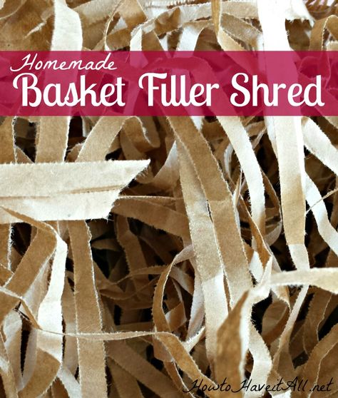 DIY paper shred for gift baskets - so easy to make! Basket Filler Ideas Decorative, Cheap Baskets, Diy Gift Basket, Paper Box Diy, Diy Confetti, Bathroom Gifts, Themed Gift Baskets, Diy Gift Baskets