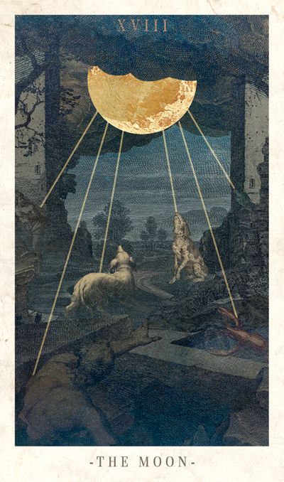 Moon Tarot Card, The Moon Tarot Card, Vintage Tarot, The Moon Tarot, Free Tarot Reading, Seni Vintage, Howl At The Moon, Free Tarot, Arte Robot