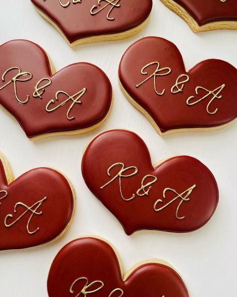 Red White And Gold Dessert Table, Wedding Ideas Red And Gold, Gold Red Wedding Theme, Red And Gold Engagement Party Ideas, Burgundy Wedding Cookies, Red And Black Engagement Party, Red And White And Gold Wedding, Ruby Anniversary Party Ideas Decoration, Red And Cream Wedding Theme