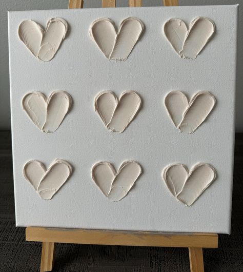 Simple Heart Painting, Hearts On Canvas, Textured Paint, Textured Acrylic, Heart Canvas, Painted Hearts, Texture Paint, Heart Painting, White Hearts