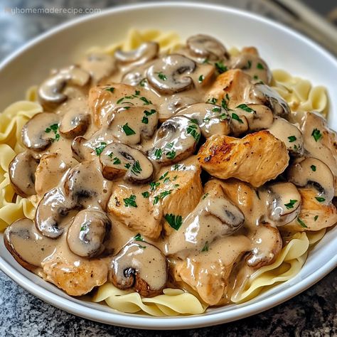 Chicken Mushroom Stroganoff - My Home Made Recipe Chicken Mushroom Sauce, Chicken Mushroom Stroganoff, Chicken Medallions, Buttery Noodles, Buttered Noodles Recipe, Mushroom Stroganoff Recipe, Spicy Pasta, Chicken Mushroom Recipes, Chicken Stroganoff