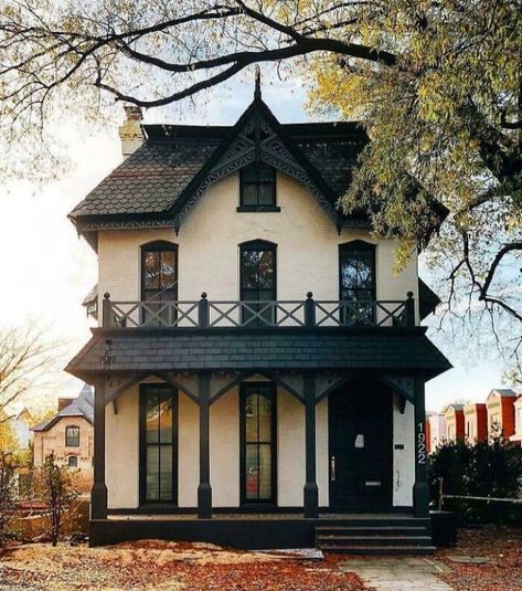 Quaint Black And White House, Washington, Dc Victorian Architecture, Cute House, Interior Modern, Gothic House, Sims House, Dream House Exterior, House Goals, Pretty House, Victorian Homes