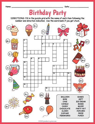 FREE Birthday Party Printable - Birthday Crossword #birthdayparty #birthdaypartyideas #partygames #puzzle Birthday Crossword, Kids Crossword Puzzles, Editable Sight Word Games, Free Printable Crossword Puzzles, Word Puzzles For Kids, Printable Crossword Puzzles, English Activities For Kids, Learning English For Kids, English Worksheets For Kids