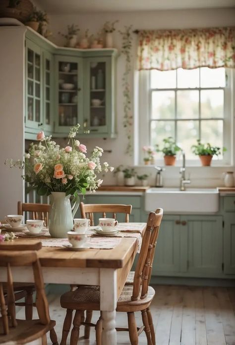 Cottagecore Kitchen Cottage Kitchen Paint Colors, Cottagecore Dining Room, Penthouse Kitchen, Cottage Core Kitchen, Cottage Core Home, Farmhouse Kitchen Inspiration, Cottagecore Kitchen, Country Cottage Kitchen, Casa Clean